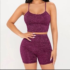 Solid crop top with matching biker shorts